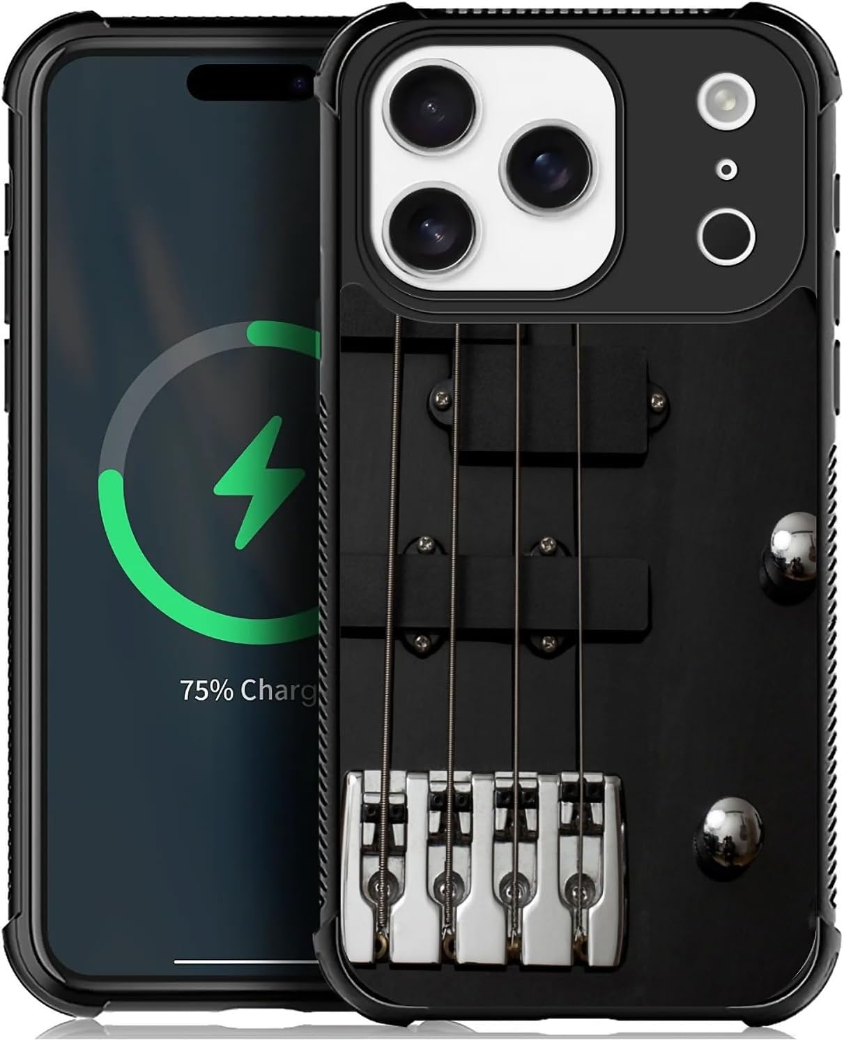 CARLOCA for iPhone 17 Pro 18 Pro Case Compatible with Magsafe Guitar Bass Strings Black Pattern for Girl Ultra Protection Shockproof Soft Silicone TPU Non-Slip Back
