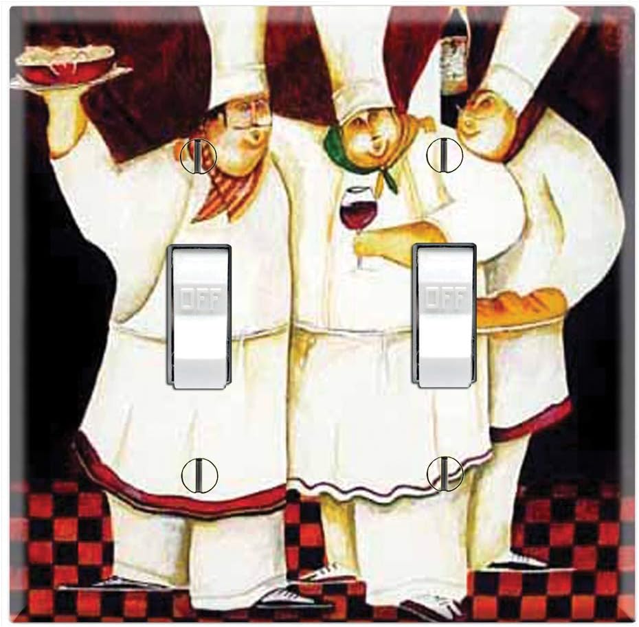 Graphics Wallplates - Bon Appetite Three Fat Chefs - Double Toggle Wall Plate Cover