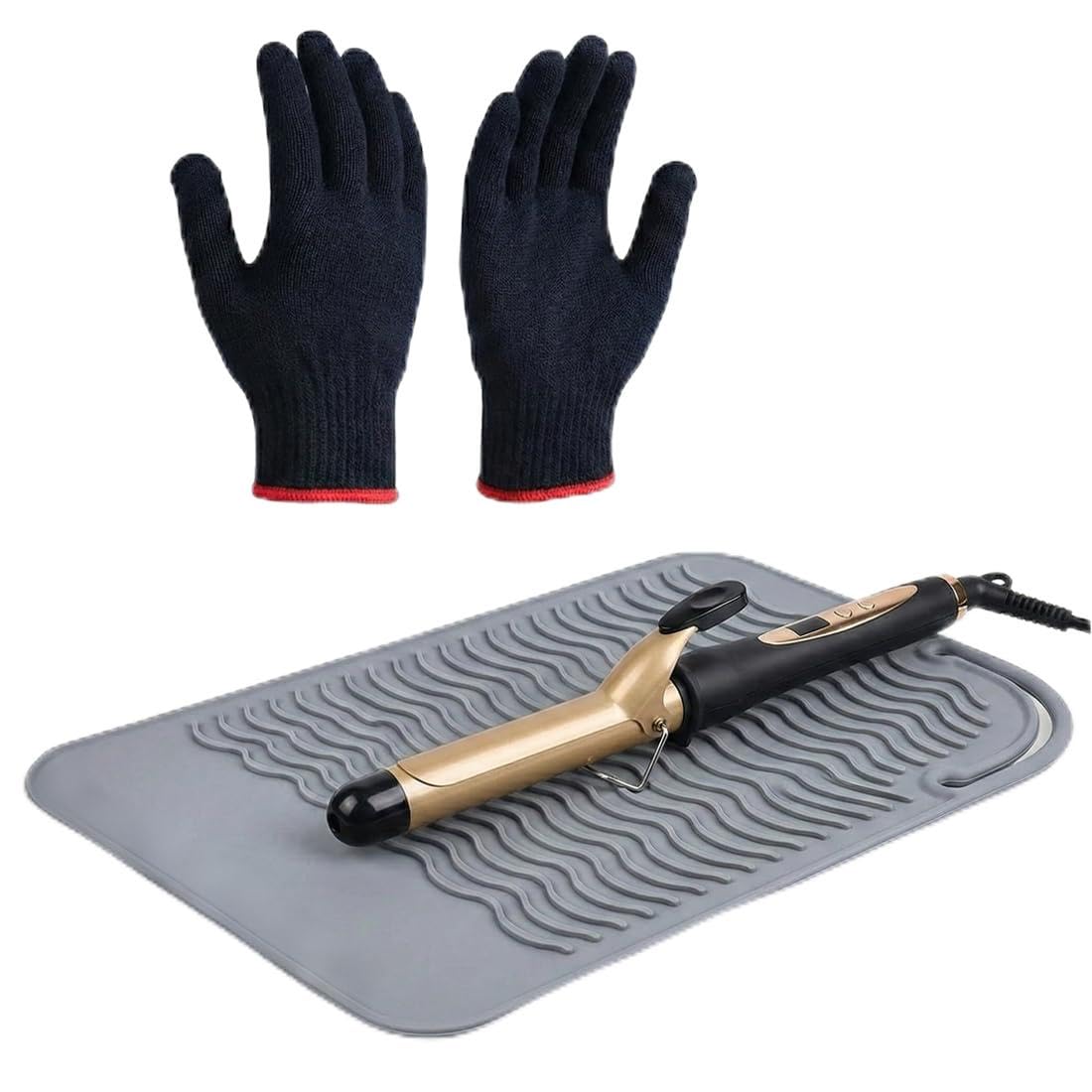 2 Pcs Gants Contre La Chaleur De Protection et 1 Coussin Anti-brûlure, Coiffure Anti Chaleur,Professionnels Anti Chaleur pour Coiffure