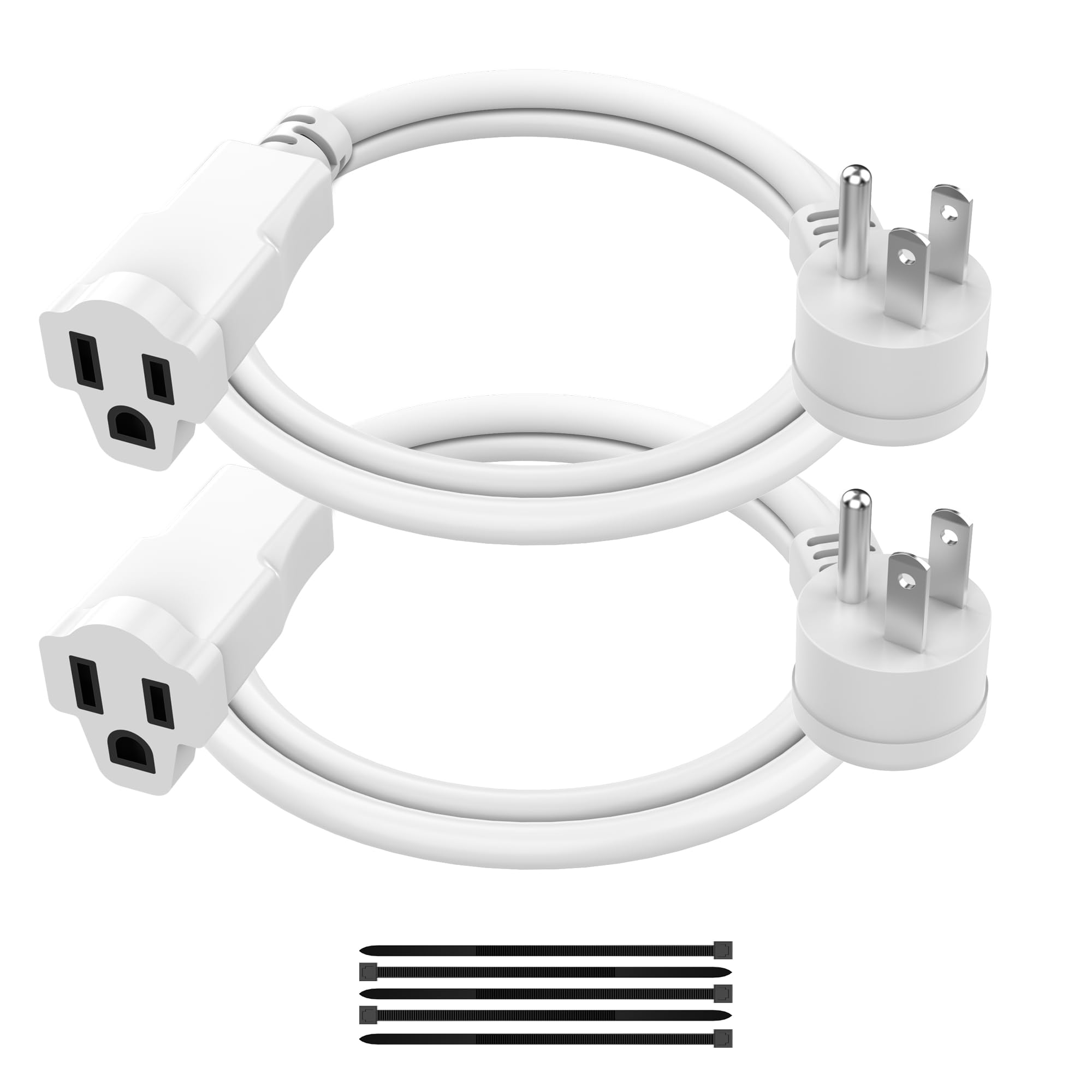 Paquete de 2 cables de extensión de alimentación de 1 pies/12 pulgadas, cable de extensión eléctrico corto de 3 clavijas, toma única, resistente, impermeable, flexible, 16 AWG, 13 A, 125 V, cables