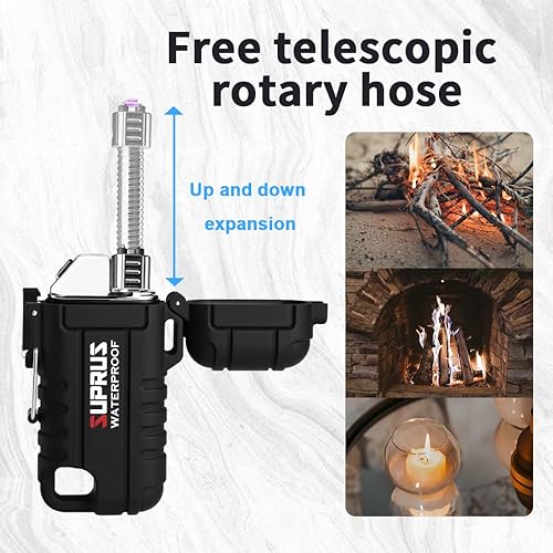 Miniatura 4 de SUPRUS Encendedor impermeable a prueba de viento Encendedor de arco Encendedor de plasma Encendedores recargables USB-C con cuello expandible y