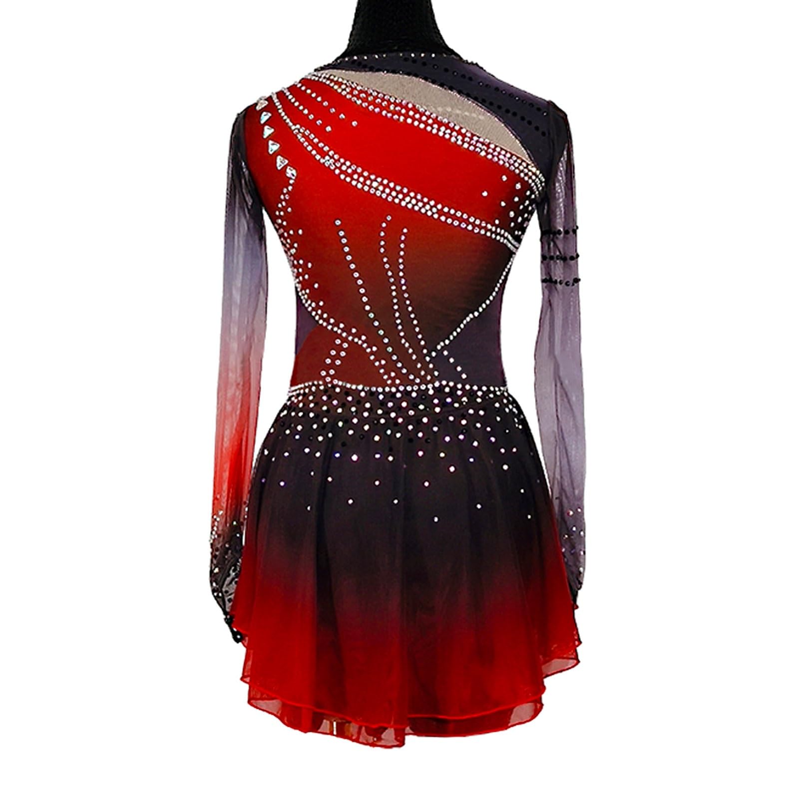 Girl's Long Sleeves Figure Skating Dress, Women's High Elasticity Sparkly Competition Ice Skating Dress(XX-Large) Red