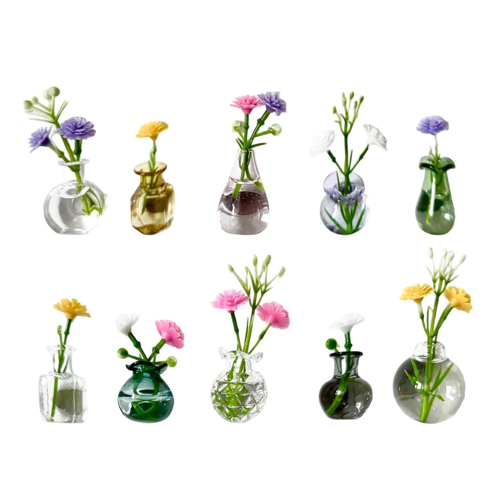 Imanes jarrón mini de vidrio con flores decorativas para el hogar set de 10 piezas
