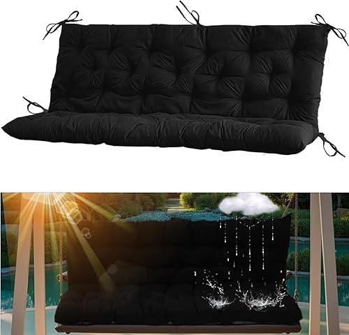 Miniatura 18 de Cojín para columpio de 2-3 plazas, cojines para exteriores con respaldo grueso de 4 pulgadas, almohadilla antidecoloración impermeable para jardín,