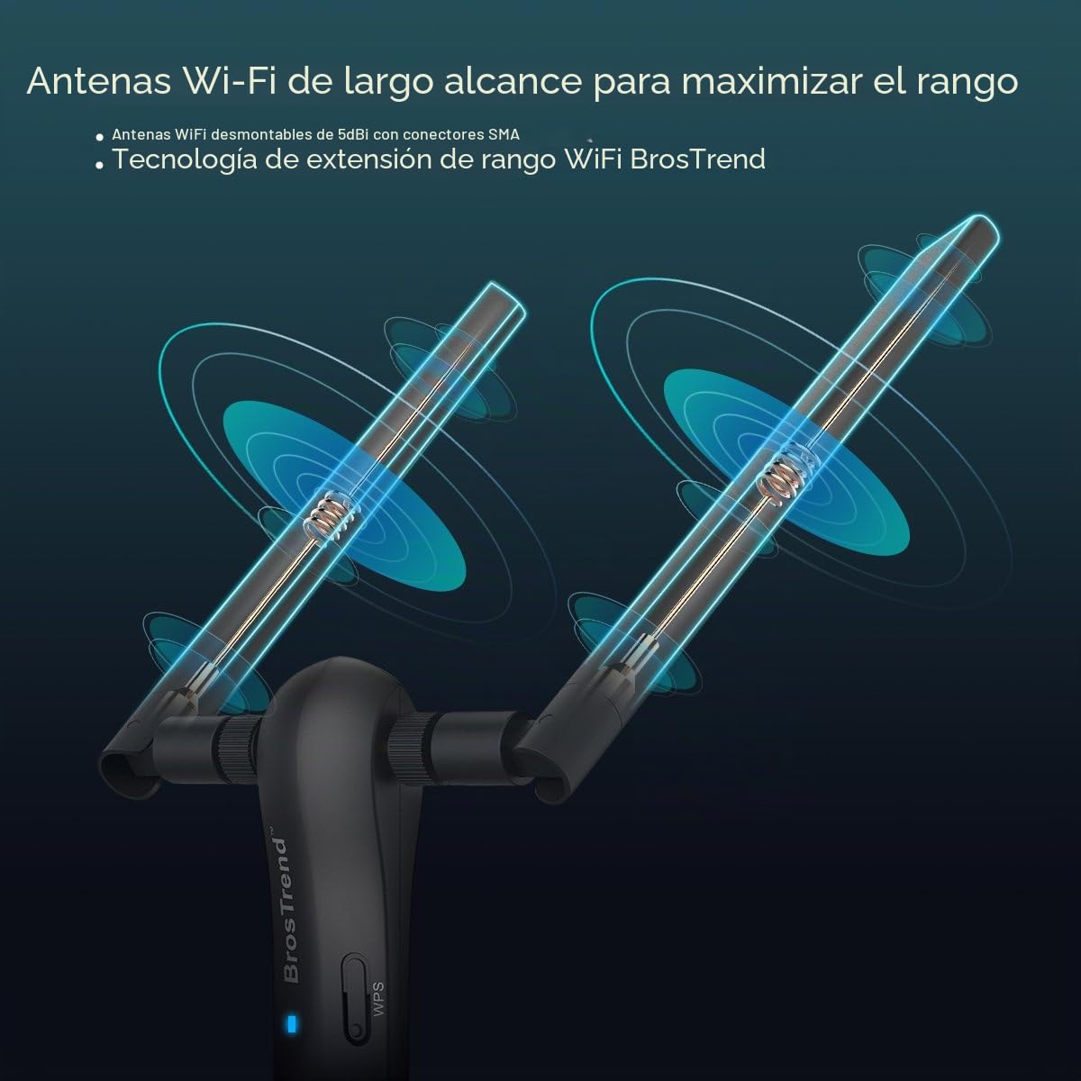 BrosTrend 1200Mbps Adaptador WiFi USB para PC, Antena WiFi USB Largo Alcance Compatible Windows 11/10/8.1/8/7, Doble Banda 5GHz (867Mbps) y 2GHz (300Mbps), Antena Wi-Fi Externa Ajustable, USB3.0