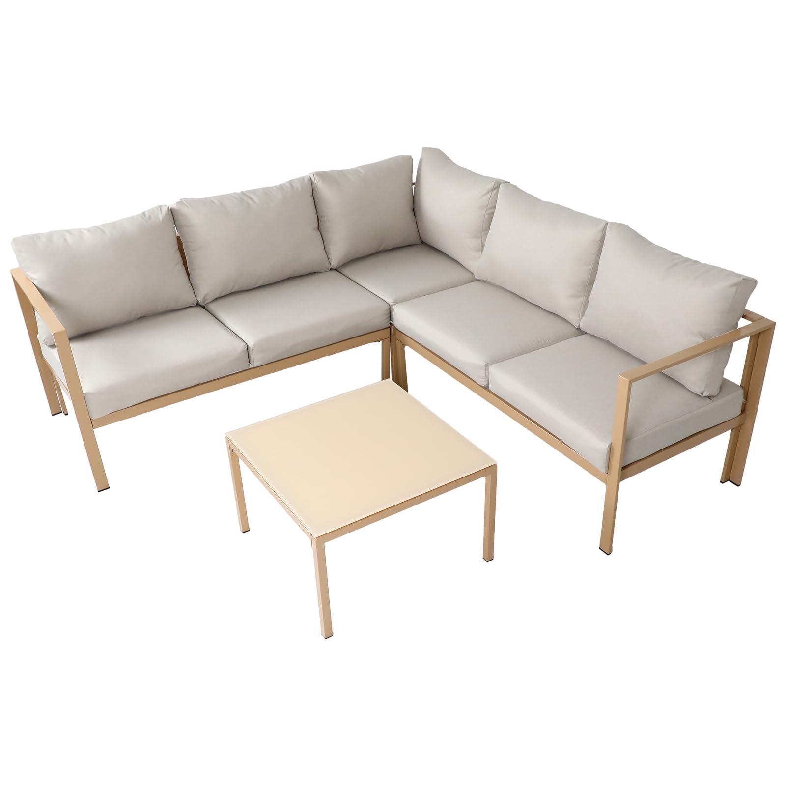 SVITA Missouri Gartenlounge 4-teiliges Outdoor Sofa Set aus verzinktem Stahl Ecklounge mit Tisch & Glasplatte 10cm Kissen für Terrasse Beige