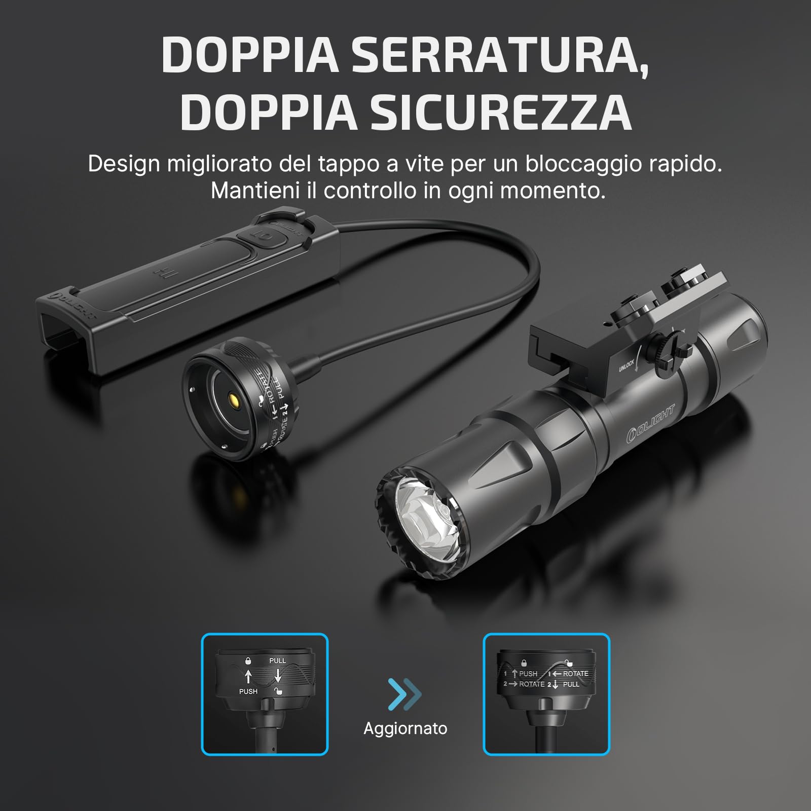OLIGHT Odin S Torcia Professionale 1500 Lumen, Portata 250 Metri Compatibile con Attacchi M-LOK e Picatinny Design Stabile Leggero Impermeabile IPX7 per Caccia Escursionismo Sicurezza (Nero Picatinny)