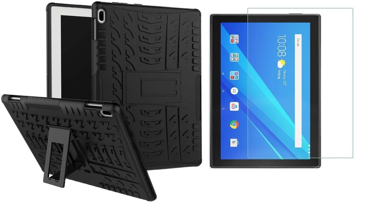 Fitsmart Combo Offer Dazzle Tyre Case Kickstand Armor Back Cover + 1 Tempered Glass for Lenovo Tab 4 10 (TB-X304L) - Black (B084FWX6GD) Amazon Price History, Amazon Price Tracker