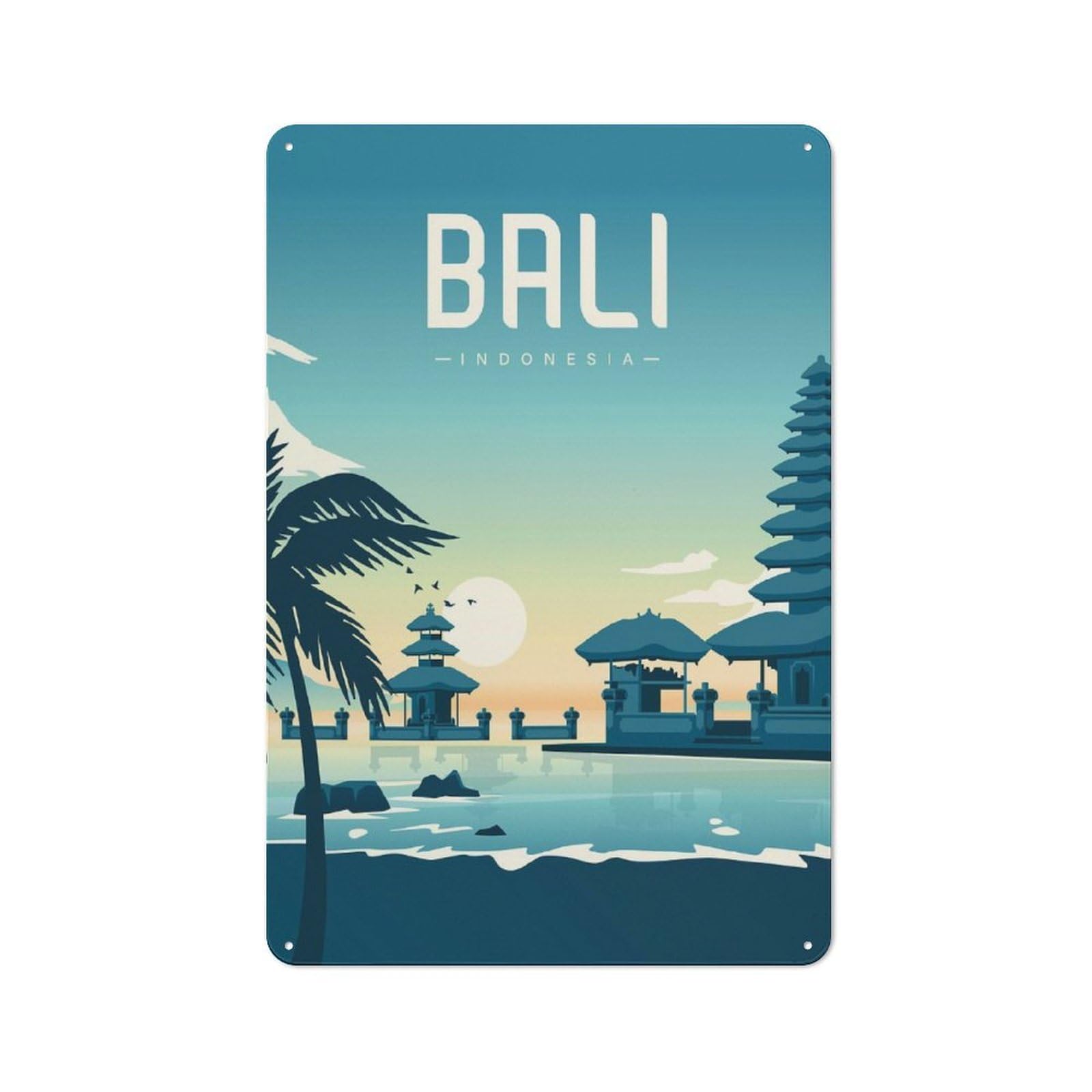 Junmoney Style-24 Metal Wall Plaque With Bali, Indonesia Travel (3) Design 30X20cm, Simple Retro Studio Wall Plaque For Hobby Room, Office, Lounge Or Living Room