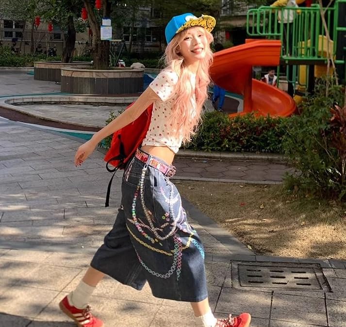 Y2K Wide Leg Jeans for Women Baggy Pants Retro Streetwear Cute Design Cropped Denim Trendy Coquette Casual Bottoms4