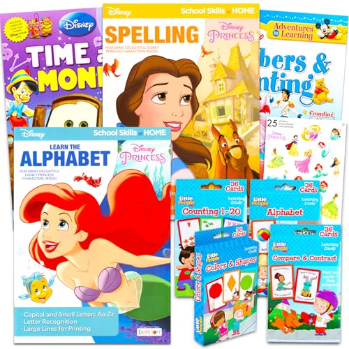 Disney Learning Workbook Set for Kids, Toddlers ~ Bundle with Disney Princess, Disney Learning Workbooks for Preschool with Flash Cards, Reward...