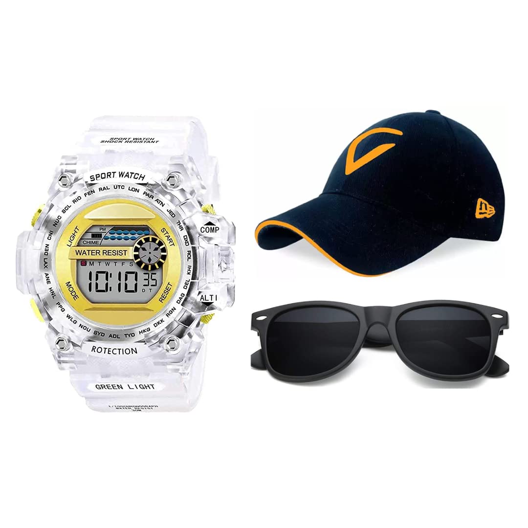 UNEQUETREND Digital Sports Watch, Multi-Functional Watch for Boys & Men with Cap and Goggle, Combo Pack of 3-WCS-2642- Yellow (B09SL4D23F) Amazon Price History, Amazon Price Tracker