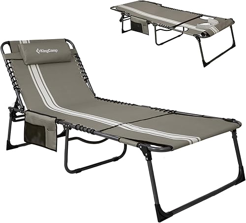 KingCamp Silla de bronceado con agujero facial, sillas de descanso plegables para exteriores, portátil, cómoda, ajustable, 5 posiciones, plana,