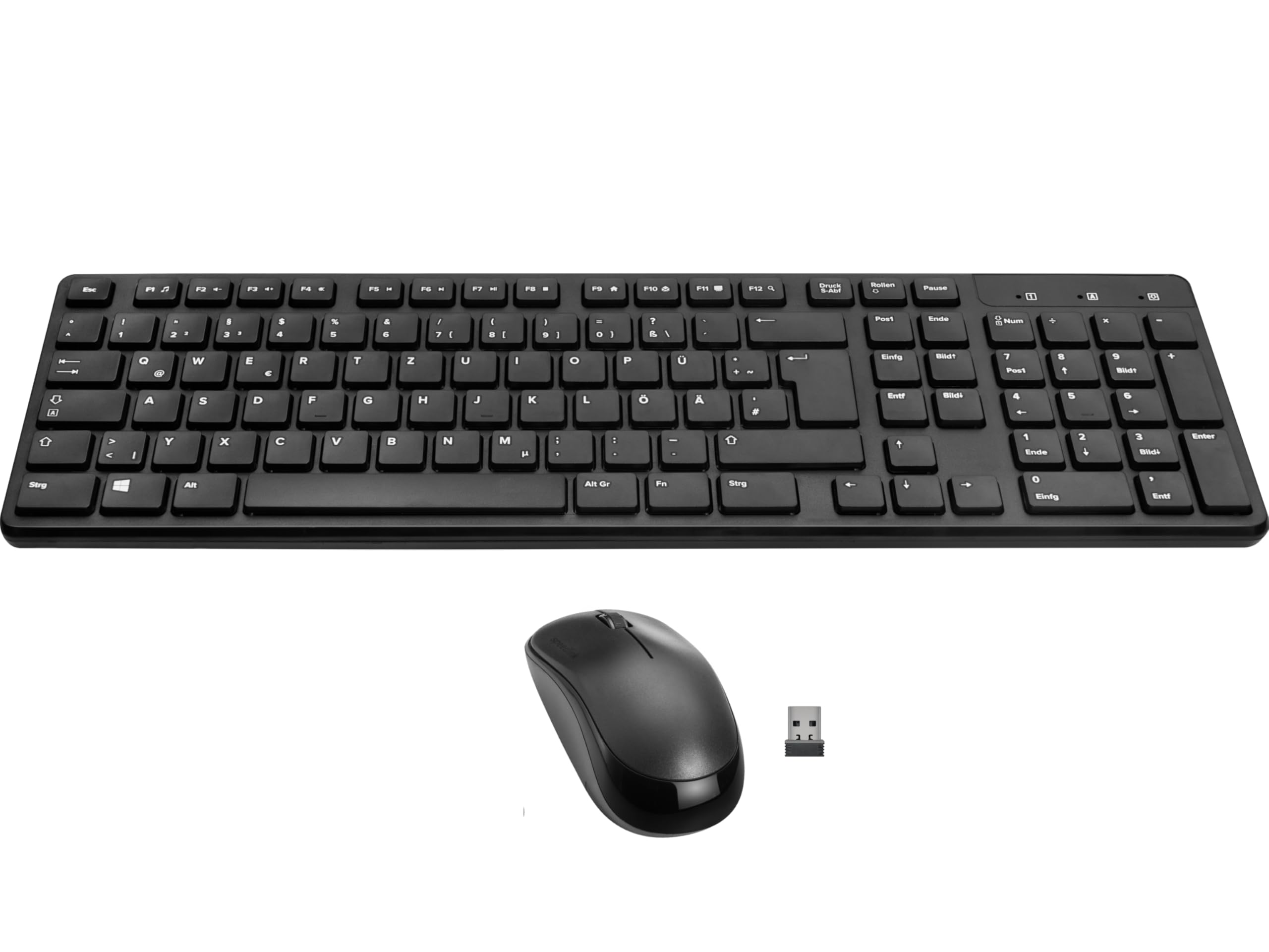 Speedlink SIGNIUM Deskset – Keyboard and Mouse Set Wireless 2.4G, USB nano receiver, German QWERTZ layout, battery-powered, multifunction keys, 1200 dpi sensor, black