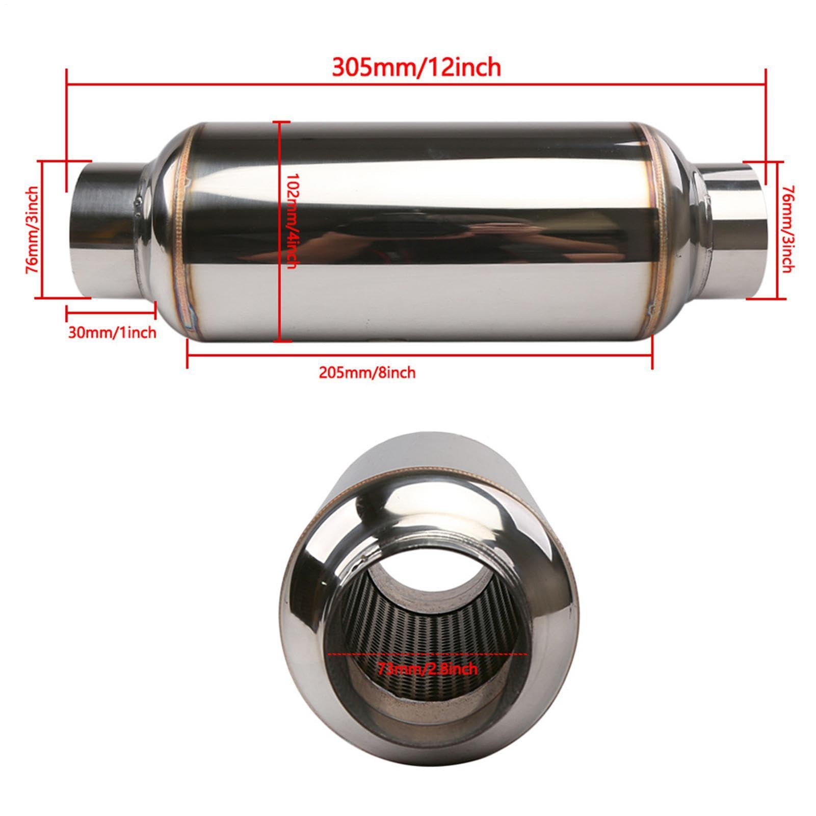 Muffler di scarico delle prestazioni - tubo silenziatore in acciaio inossidabile universale | Resonatore ad alte prestazioni per auto, moto, camion, trattore, tosaerba, solido di saldatura resistente
