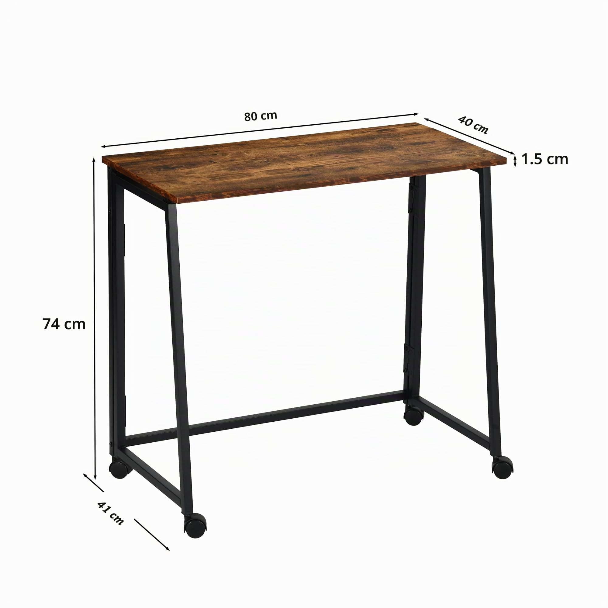 MEUBLE Cosy Mesa de Ordenador Plegable con Ruedas o Patas Ajustables, Ahorro de Espacio, Fácil de Mover, Estilo Moderno, Marrón
