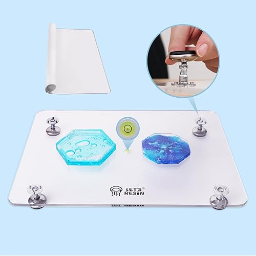 LET'S RESIN Leveling Table for Resin, 16''x 12'' Acrylic Adjustable Resin Table with Silicone Mat, Multipurpose No Installation Required Self Leveling Board for Molds, Waves, Epoxy