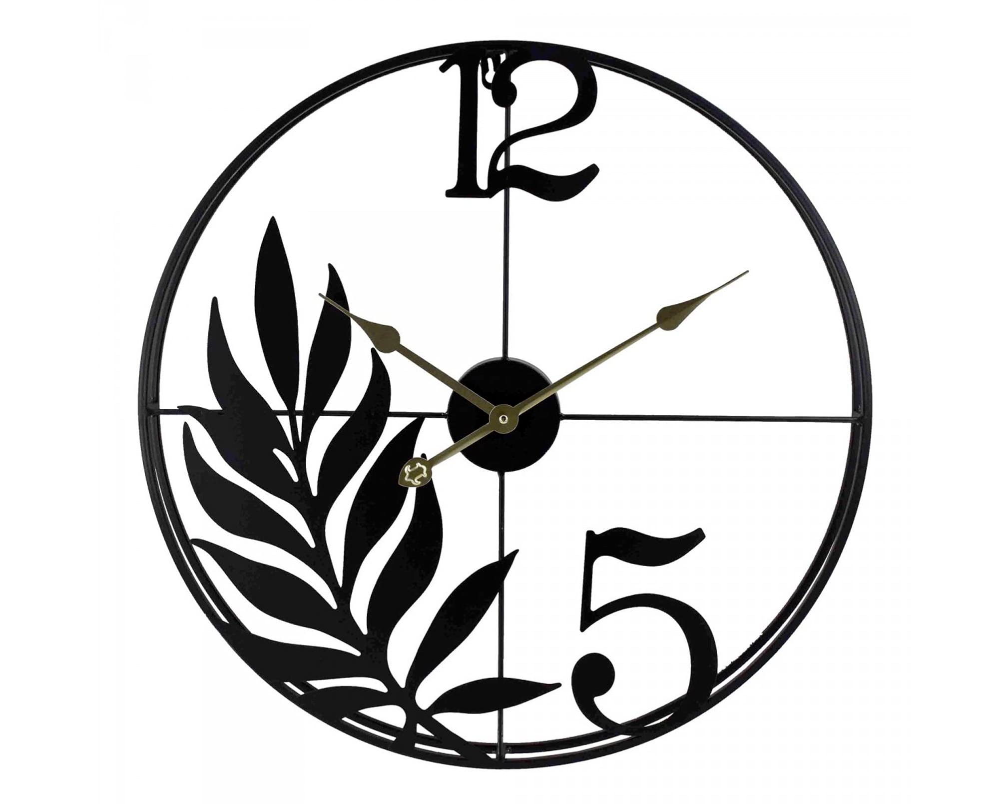 Zegar ścienny przemysłowy i liście retro, 100% metal, średnica 60 cm