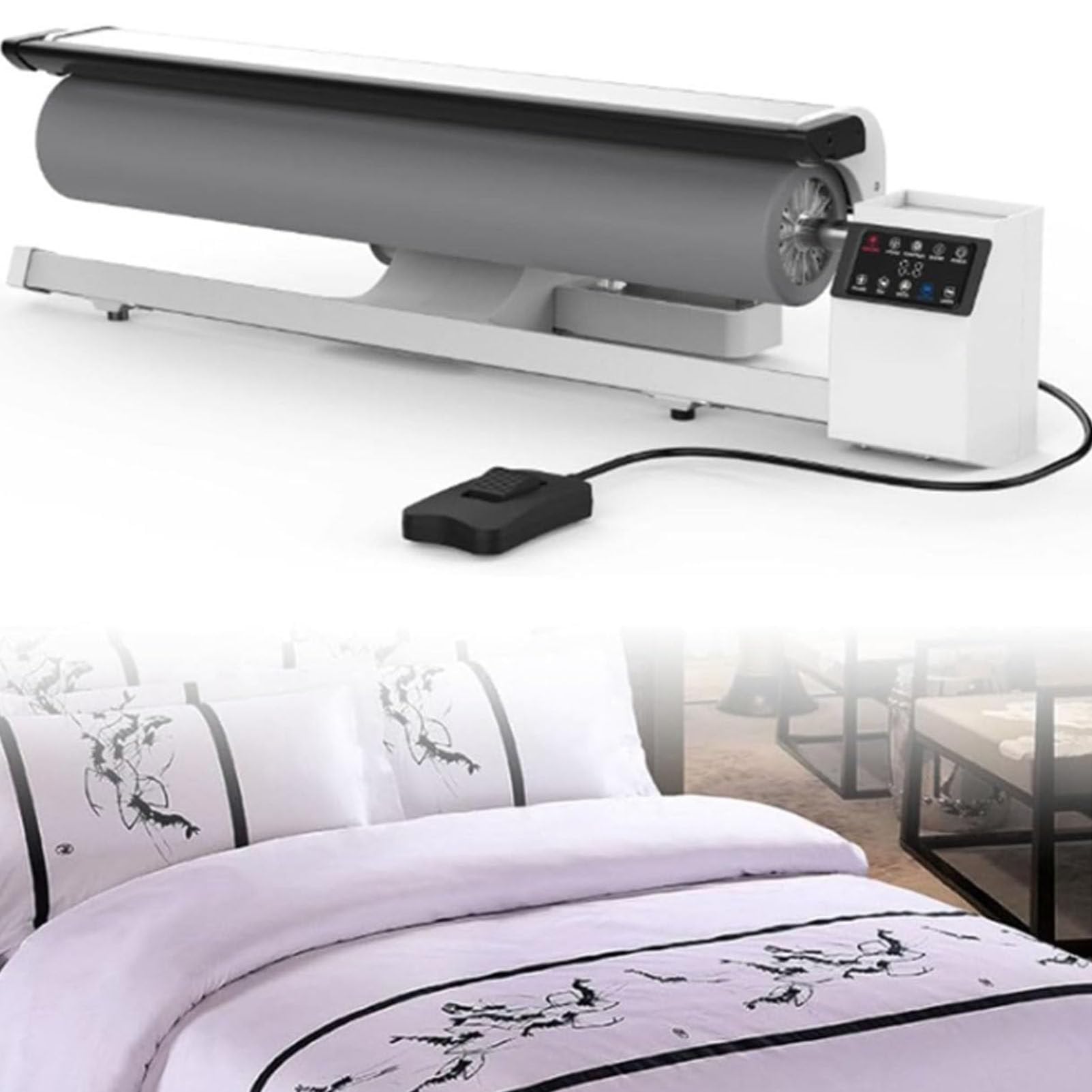 Oiyekntd Rotary Steam Roller Ironer, Commercial Home Continuous Steam Ironing Machine with Foot Pedal Operation, High-Pressure Heated Plate, Suitable for Hotel Linens and Other Flat Fabrics