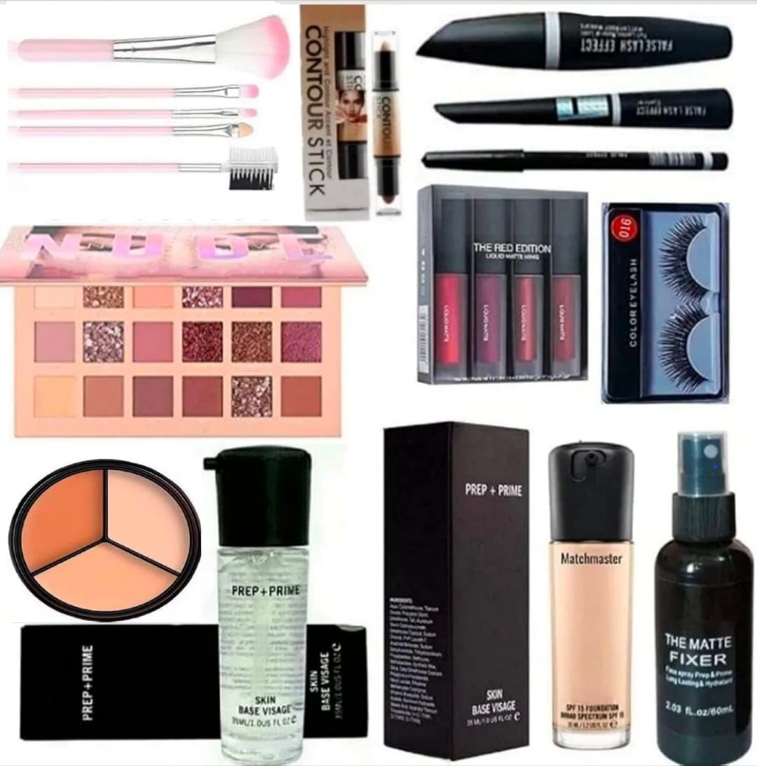 Professional 15-in-1 Makeup Kit for Women | All-in-One Face Makeup Combo Set with Foundation, Primer, Concealer, Contour Stick, Eyeshadow Palette, Lipsticks, Mascara, Eyeliner, Makeup Brushes, Premium Eyelashes & Makeup Fixer Spray | Bridal Beauty Gift Set-image-28