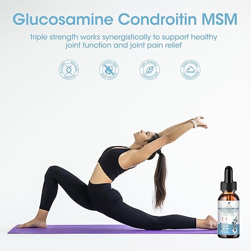 Miniatura 2 de Gotas líquidas de glucosamina condroitina MSM con cúrcuma boswellia quercetina bromelina, vegano, soporte antioxidante para espalda, rodilla, manos