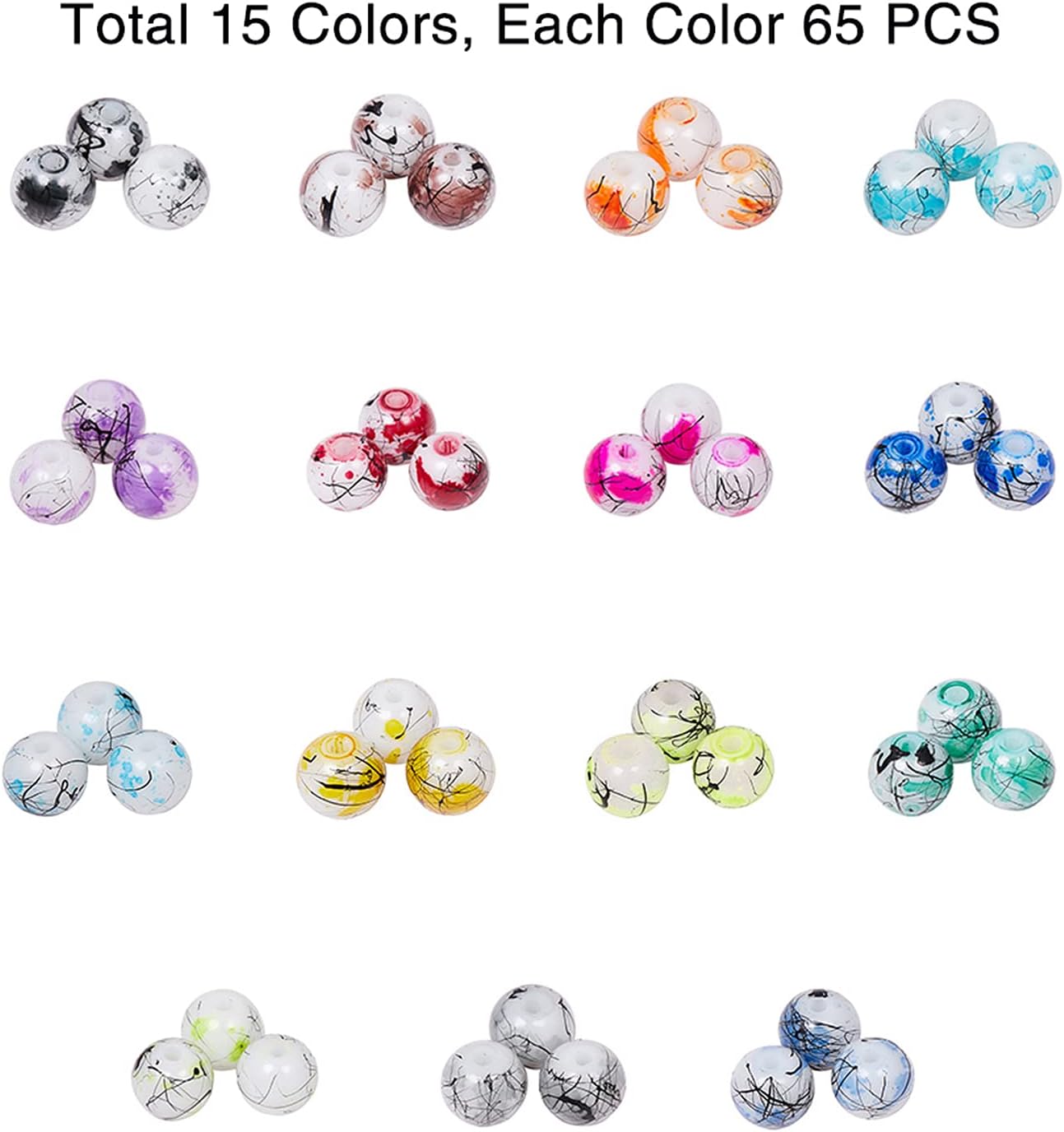 PH PandaHall 900pcs Glass Beads for Jewelry Making 6mm Loose Beads 15 Color Drawbench Baking Painted Glass Beads Craft Beads for Bracelets Necklace Earring Jewelry Making