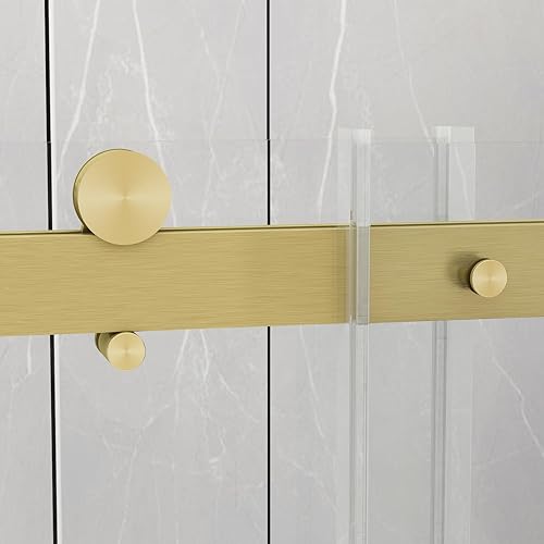 Miniatura 12 de Sunrosa Puerta de ducha semi-sin marco, 59-2/8 pulgadas de ancho 60 pulgadas de alto, puerta corredera simple con vidrio templado 5/16 pulgadas Oro