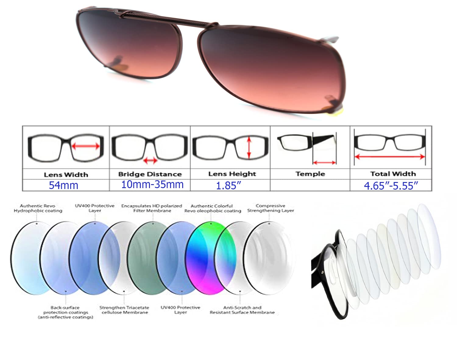 Color Viper Clip On, Flip Up, Adjustable Spring Clip on, Driving Lens, Lens very (C2D Small Size Rectangular Driving Lens Brown)