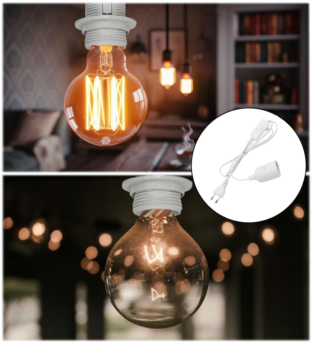 E27 Portalampada per Bottiglia, 240 CM Corda di Canapa Cavo e Porta Lampade in Metallo Ceramica, Colore Bronzo Kit Lampada Bottiglia con 3 Tappi di Sughero, DIY Lampada da Tavolo per Varie Bottiglie