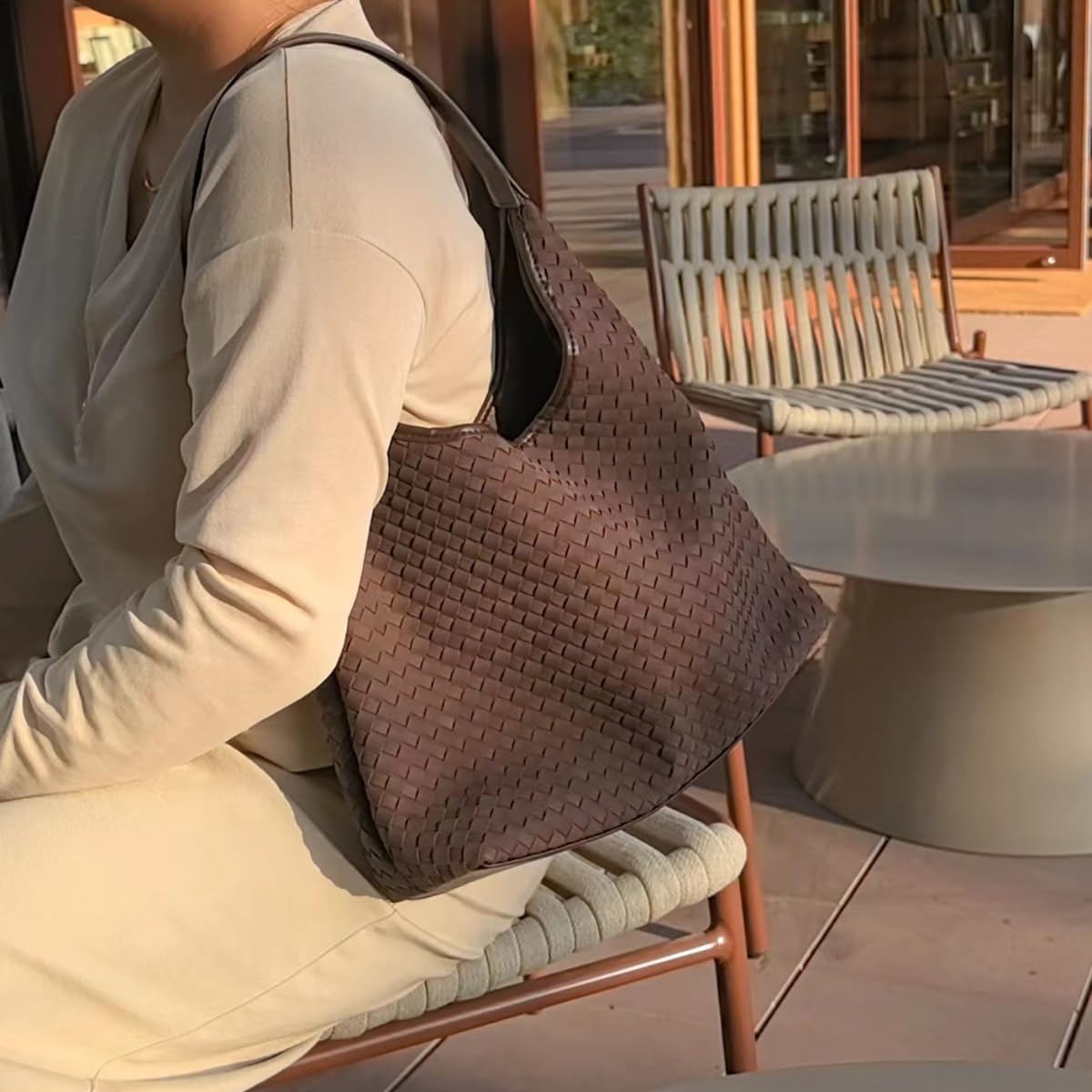 Women Trendy Handbags and Purse Suede Hobo Bag Woven Shoulder Tote Bags For Work Travel - Image 2