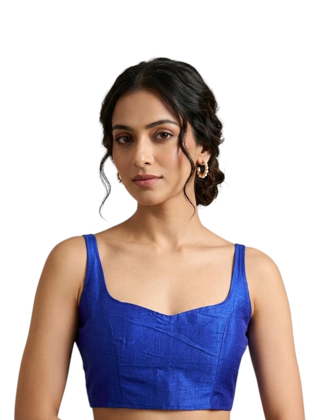 Royal Blue Silk Saree Blouse, Sleeveless Sweetheart Neck-image-25