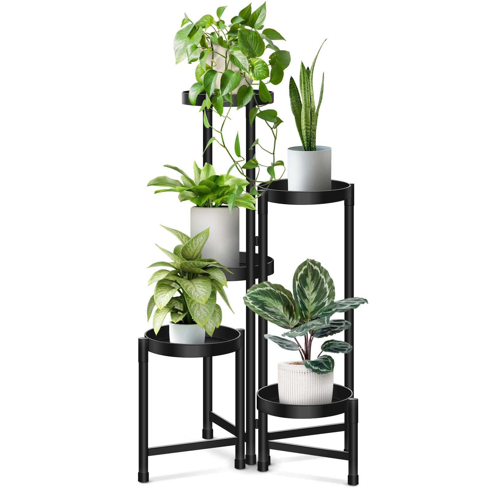 Metal Plant Stands for Indoor: 5 Tier Foldable Corner Flower Stands Shelf Plants Holder Display for Patio Garden Living Room Balcony Bedroom