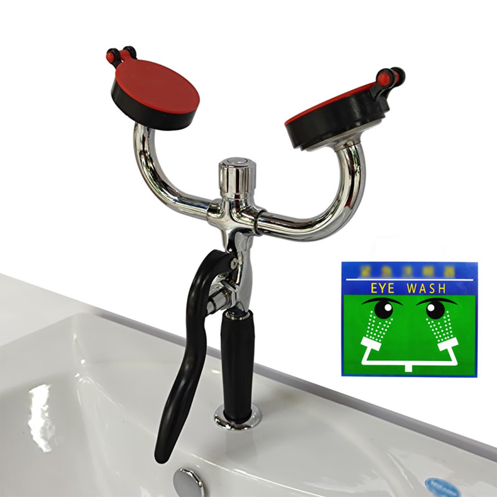 Lavaojos portátil de Doble Puerto, lavaojos de Emergencia móvil para Montaje en Lavabo, con Tubo a Prueba de explosiones y señal de irrigación de Ojos, Unidad de Lavado de Ojos de Primeros Auxilios