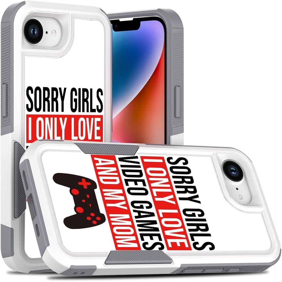 Case for iPhone 16E, Unique Gaming Player Design Shock-Absorption Hard PC and Inner Silicone Hybrid Dual Layer Armor Defender Case for iPhone 16E (Video Game Words) White