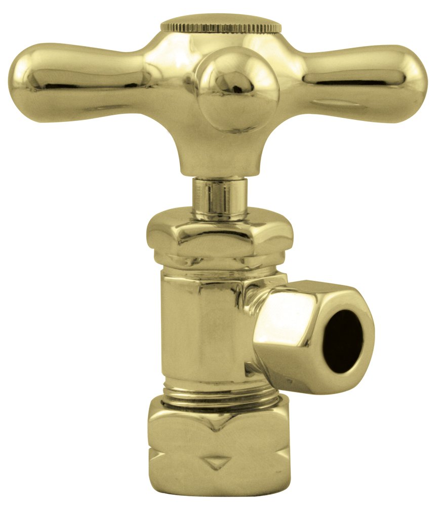 Westbrass Válvula de cierre de ángulo de mango cruzado, entrada de tubo de cobre de 1/2 pulgada con salida de compresión de 3/8 pulgadas, latón pulido, D105X-03