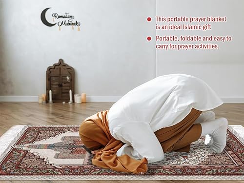 Miniatura 7 de Anlising Alfombra de oración, alfombra de oración musulmana islámica con bolsa de diseño elegante, gran regalo para familiares, amantes y amigos