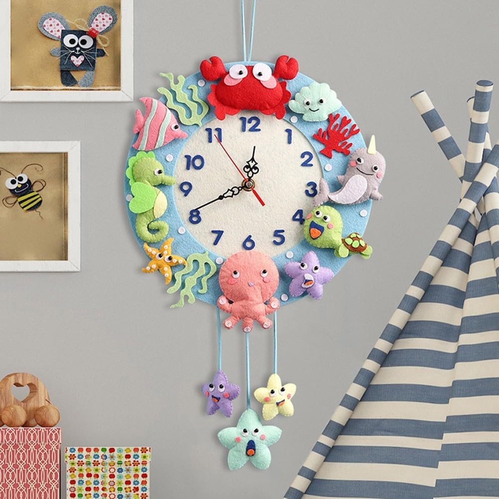 Orologio da parete in stile cartone animato fai da te unico pezzo decorativo divertente per bambini ornamenti fatti a mano personalizzabili con materiale non tessuto (E)