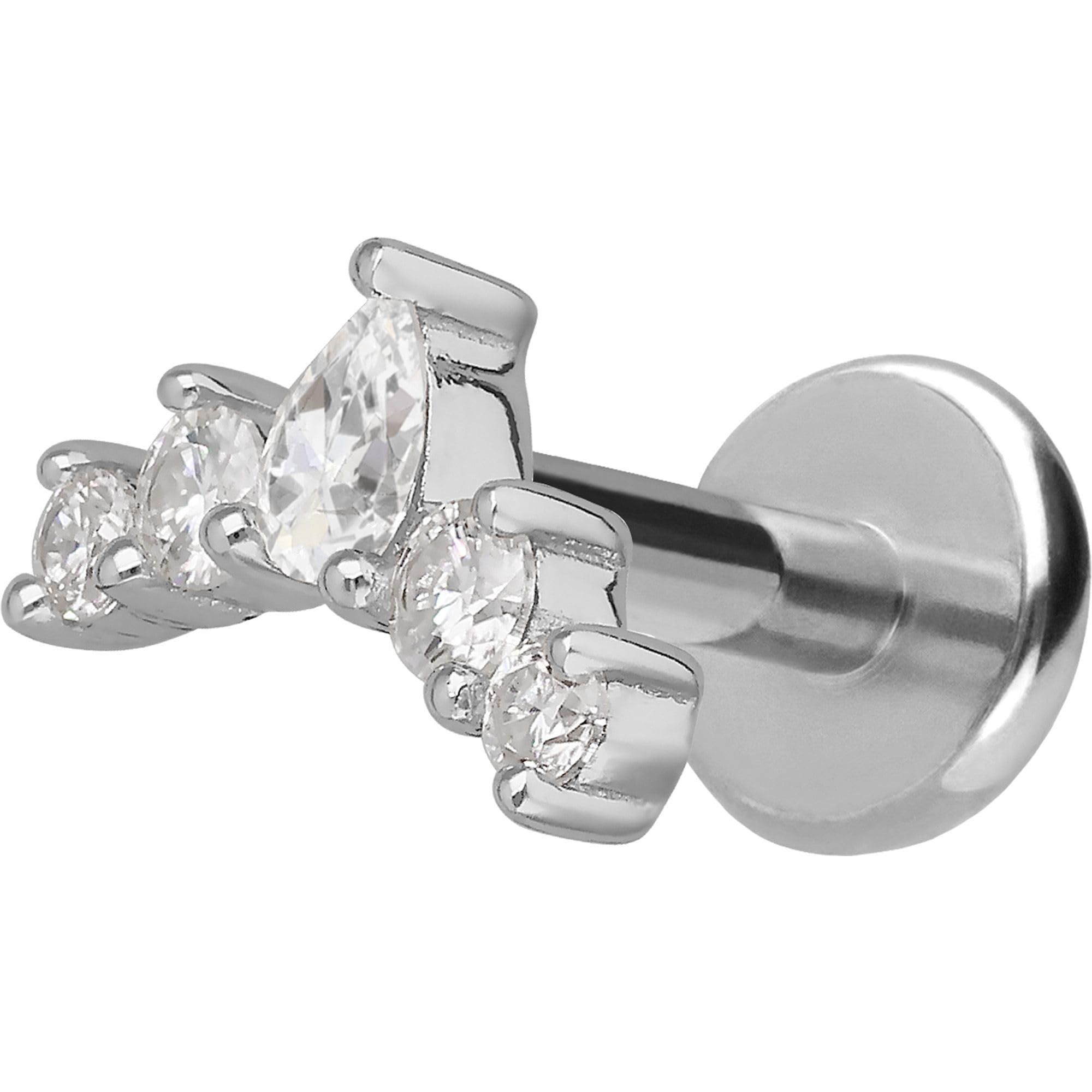 PIERCINGLINE Piercing Stecker Titan Labret mit Innengewinde + 925er Silber Aufsatz MOISSANIT-BOGEN - Goldfarben, Silberfarben