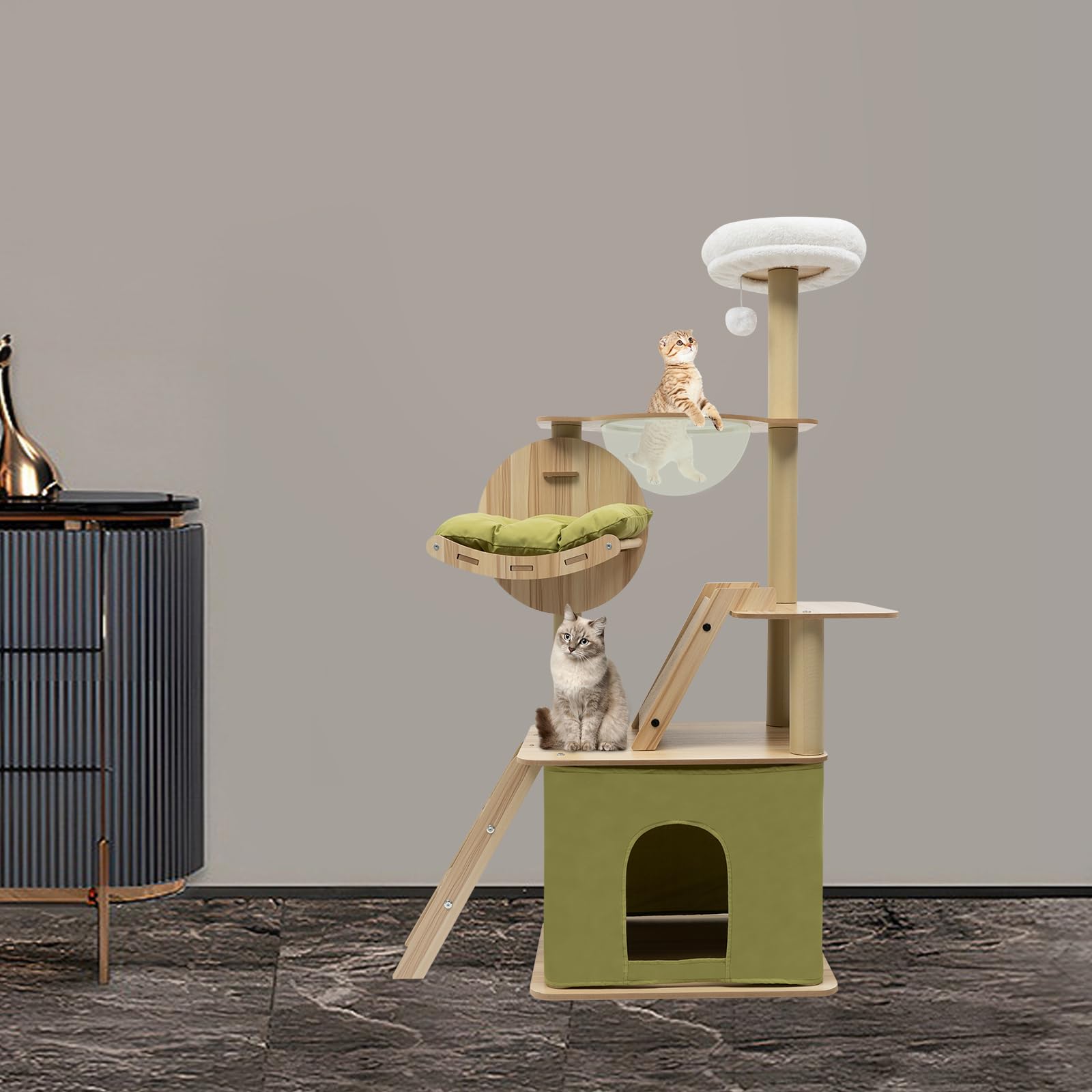 Rascador grande de 140 cm de alto, estable, árbol rascador para gatos de varios pisos, para apartamentos, tiendas de mascotas, salón, dormitorio