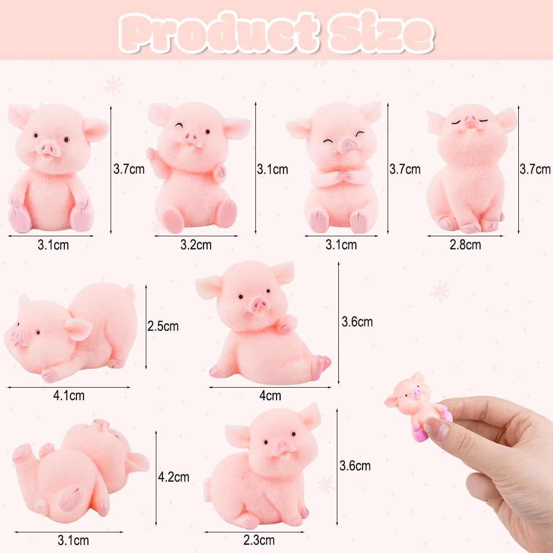 Cadimus 16 sztuk różowych figur świń szczęścia, małe świnki szczęścia, miniaturowa dekoracja świń, przynoszące szczęście świnki z żywicy na Sylwestra dla robótek ręcznych DIY, ozdoby ciast, dekoracja