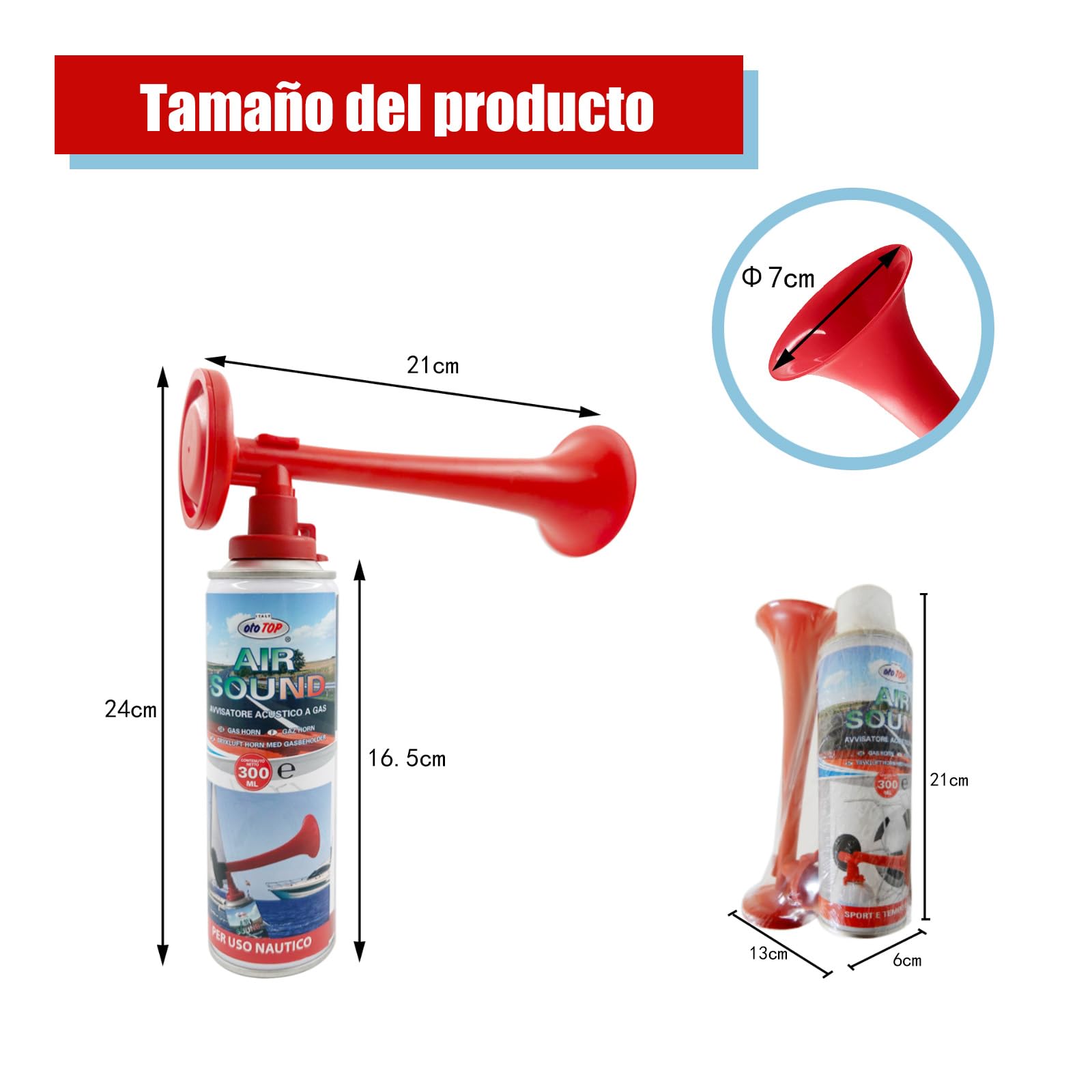 Drucklufthupe, tragbare Gashupe, Gas-Stadion-Trompete, Horn, Fußballtrompete, 300 ml (3 Stück)