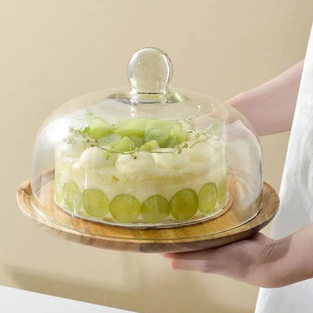 Bandeja para Vidrio Postres Cúpula de Madera de Tartas | Boda y Cumpleaños, Exhibe Cupcakes y Galletas, Uso en Mesa de Servicio