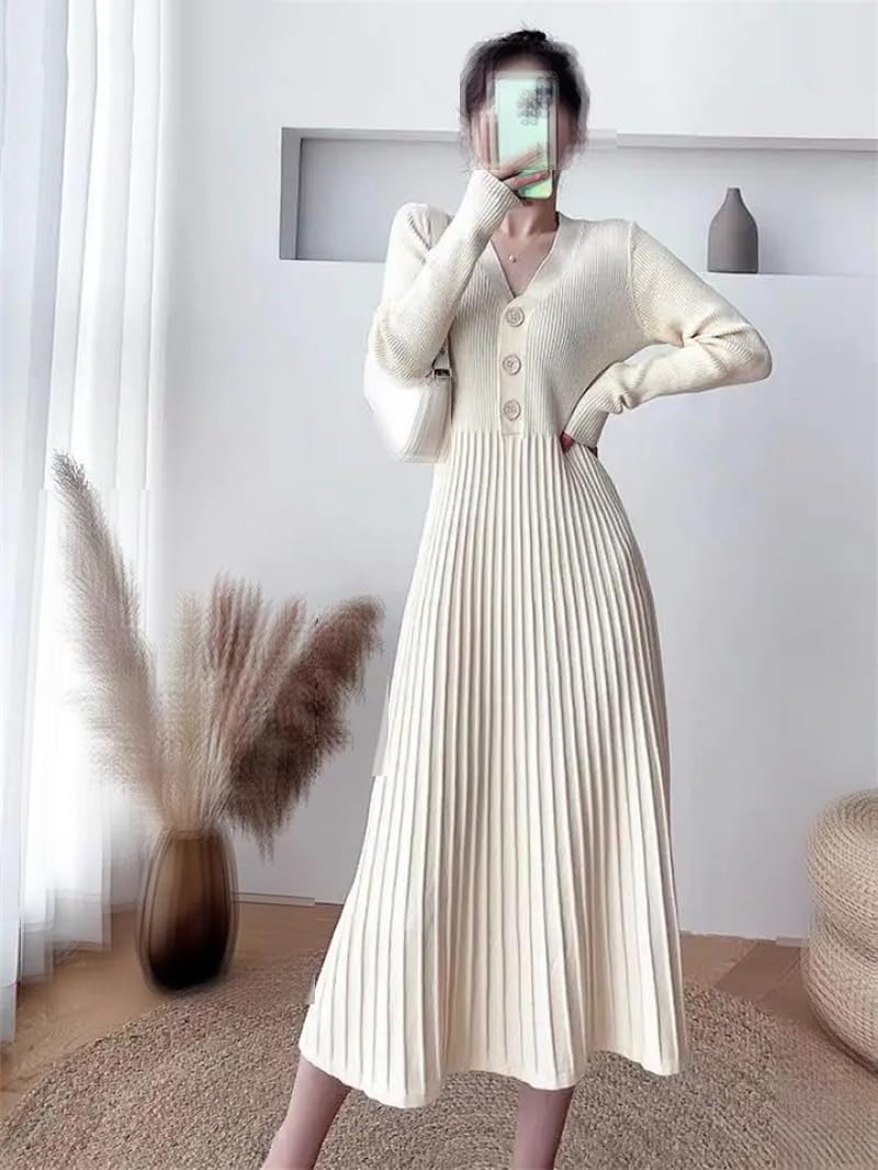 Maglione da donna per autunno e inverno, lavorato a maglia, con scollo a V, maniche lunghe