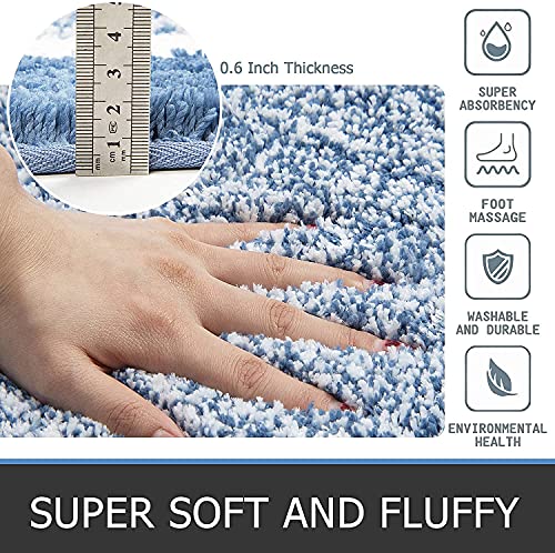 Pauwer Weiche Badezimmerteppich Set 3 Teilig, Mikrofaser Absorbent Badematten und Toilettenmatte Flauschiger Badvorleger rutschfest Waschbar WC Vorleger mit Ausschnitt, Blau – Bild 5