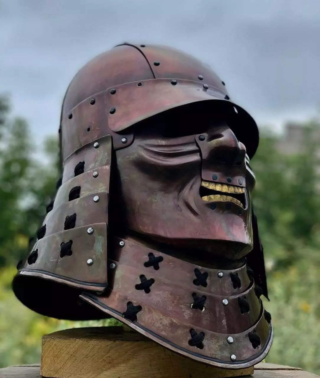 Medieval Armory Crafts Handmade Samurai Armor Helmet, Brass Steel Construction, Adult Size, Medieval German Style, 18 Gauge Steel, Cotton Padded Interior, Medieval Reenactment