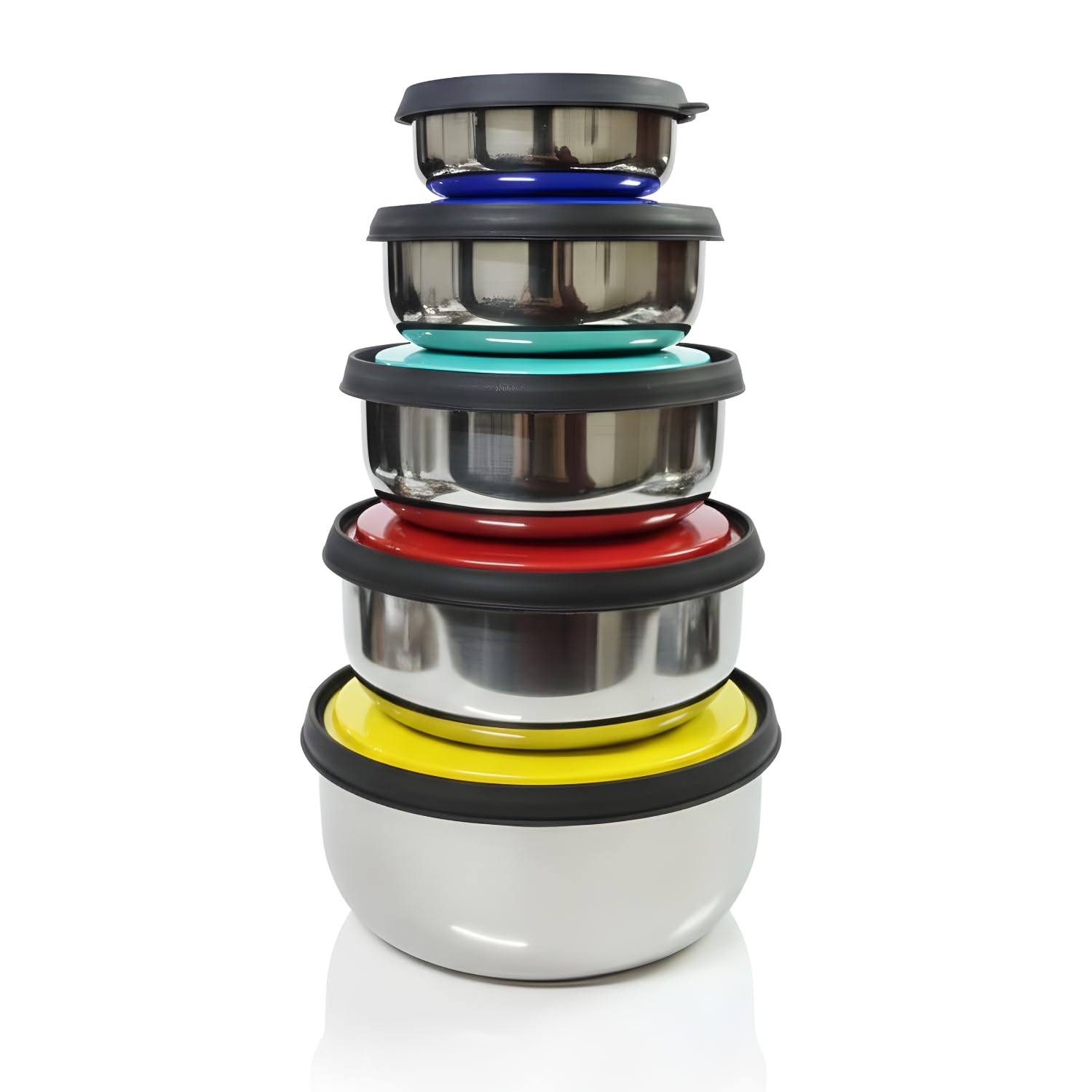 CLASSIC ESSENTIALS kiwi Stainless Steel Food Storage Container with Multi Color Lid | Serve & Store | Spill Free | Food Grade | Multipurpose Use | Air Tight | Leak Proof, Multicolor (Set of 5)