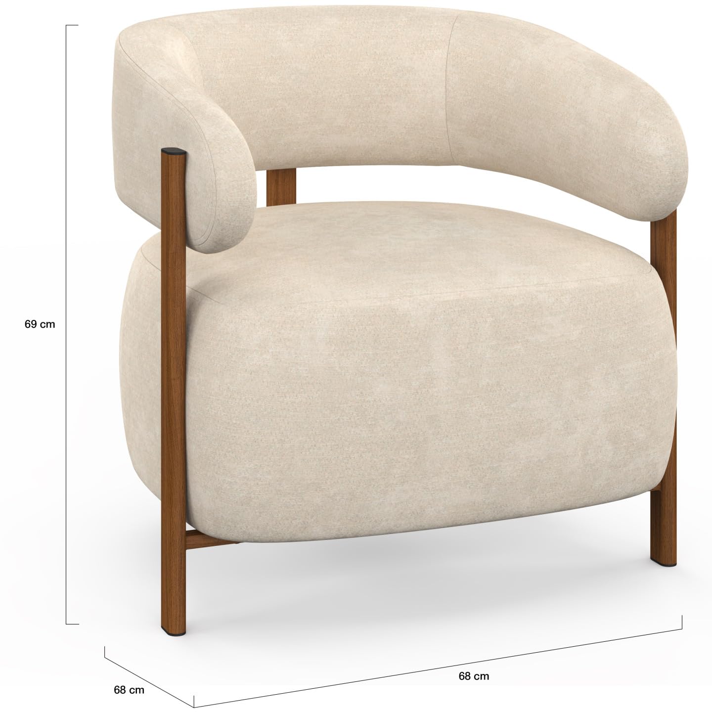 IDMarket - Sillón Albert de tela de chenilla beige y patas efecto nogal