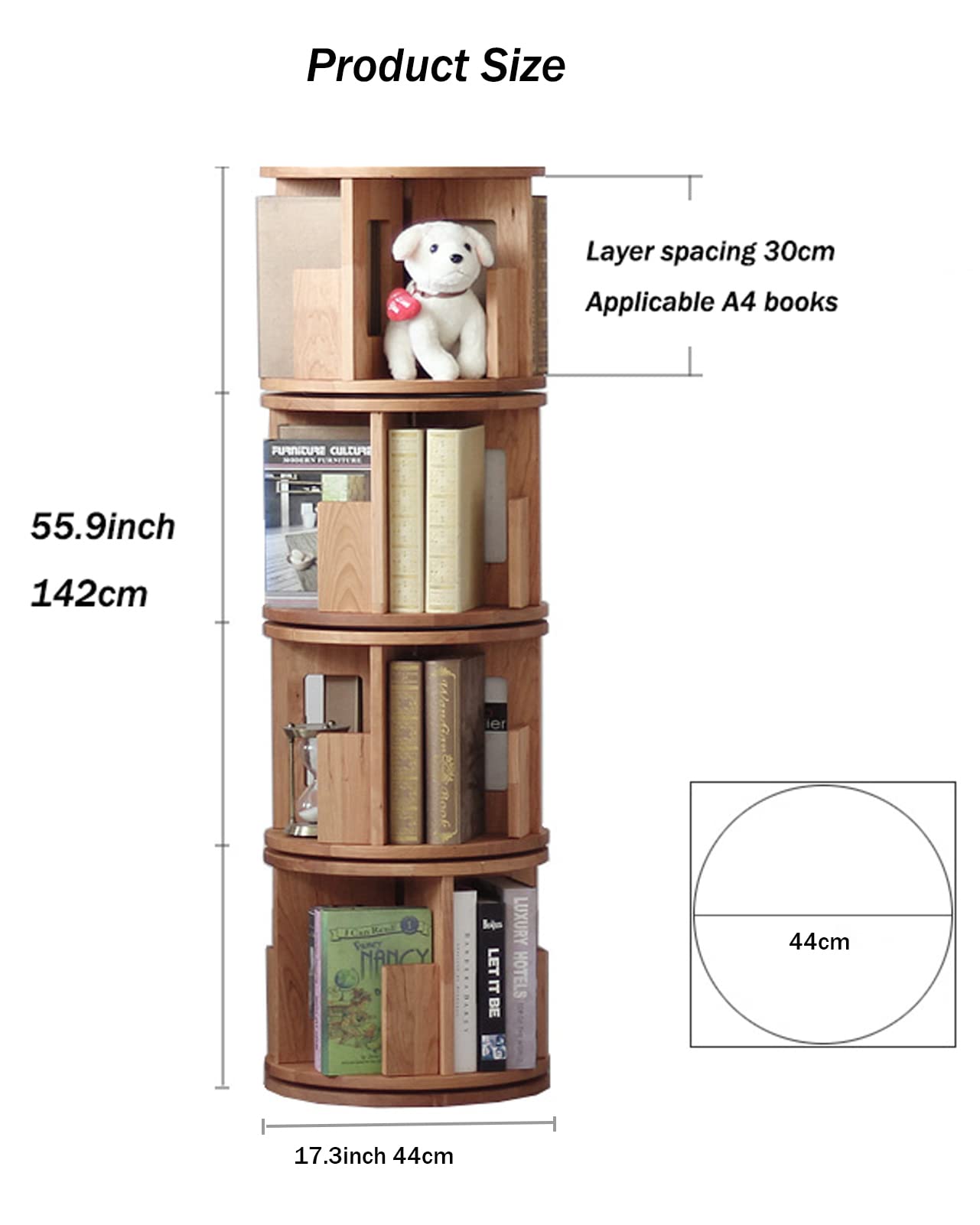 Tohomeor Libreria Girevole A 4 Livelli - Design Salvaspazio 360° - Scaffale Quadrato Impilabile In Legno Greige Per Soggiorno E Camera