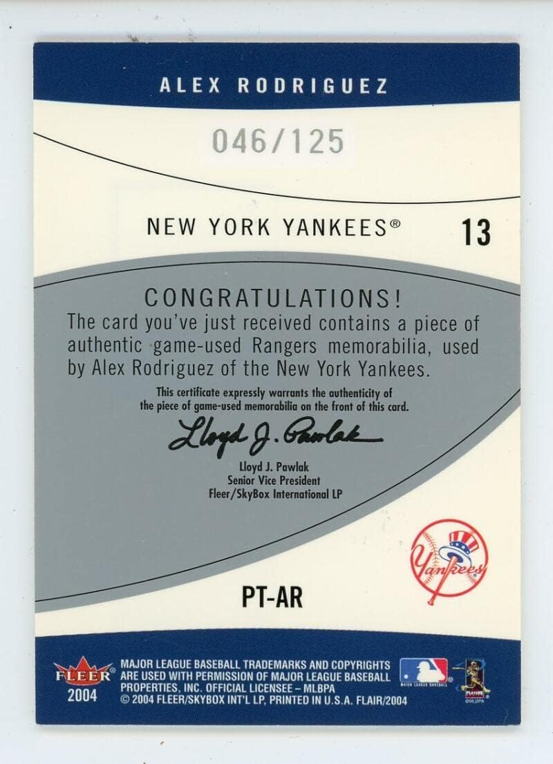 2004 Fleer Flair Power Tools Game Used Pewter #AR Alex Rodriguez New York Yankees MLB Baseball Card (Memorabilia/Game Used) NM-MT - Multi-Color Amazing Patch