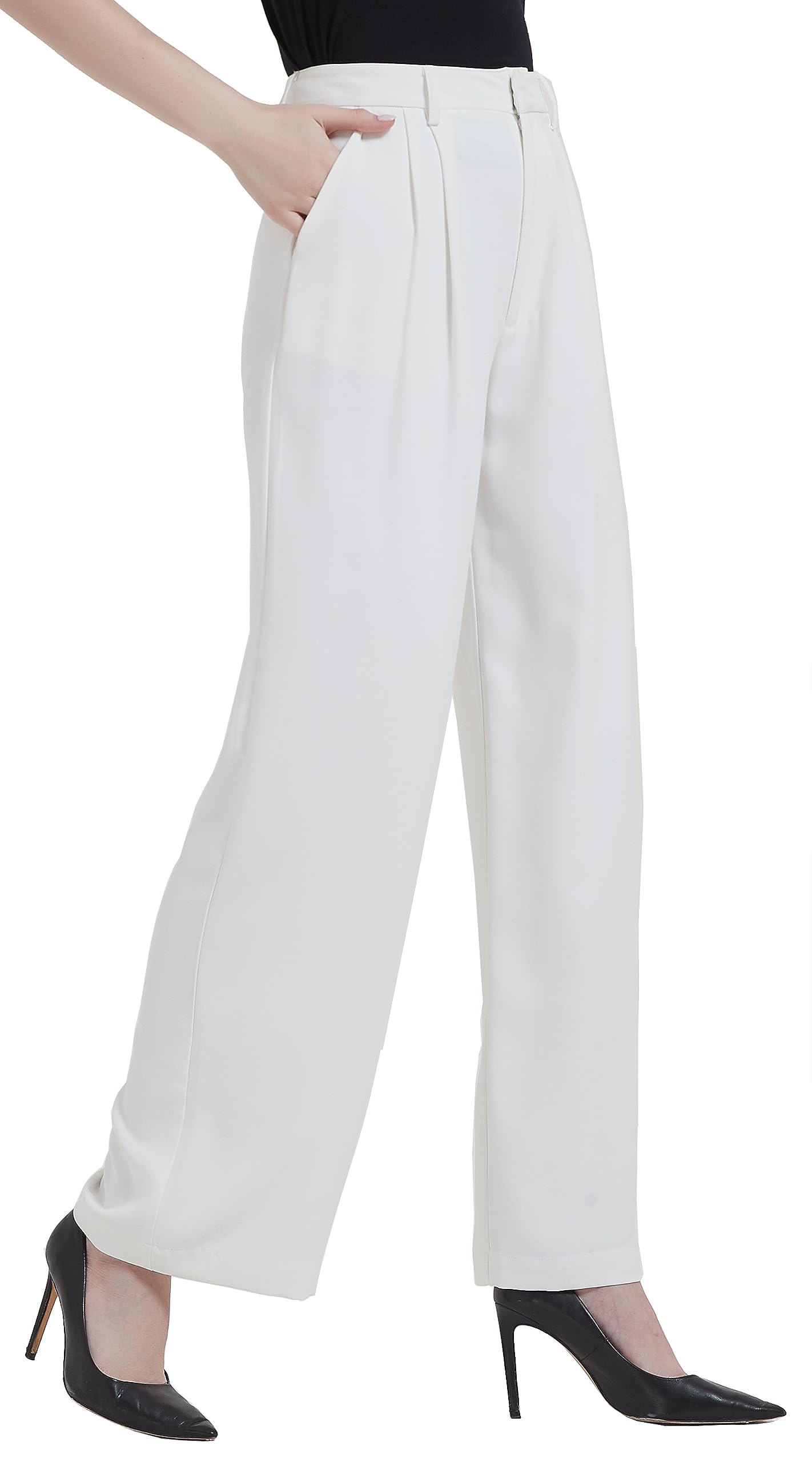 Tronjori Women High Waist Casual Straight Leg Long Business Work Suit Dress Pants Wide Leg Trousers Regular Waistband